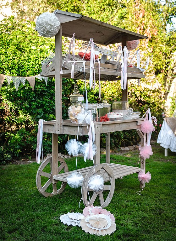 Chariot en bois et métal candy bar location décoration mariage Bretagne